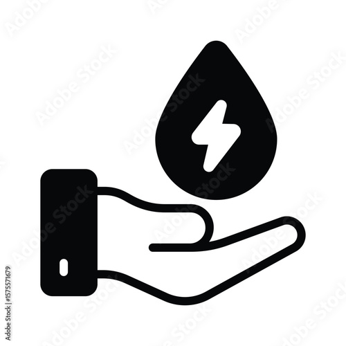 Drop with bolt depicting the concept of water energy, glyph icon