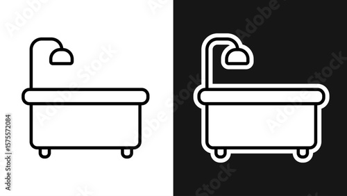 Bathtub with Shower Icon Line Art for Bathroom Design