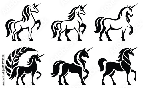 Unicorn Silhouette Icon on White Background – Fantasy Mythical Horse