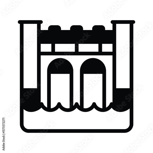 A unique glyph icon of dam generating hydropower flow