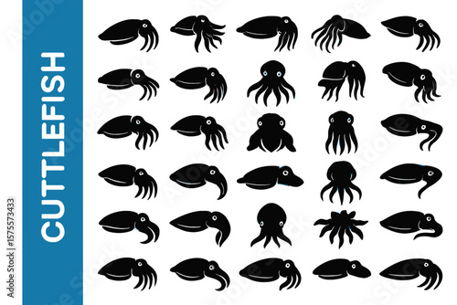 A collection of 25 Cuttlefish -related editable Silhouette.