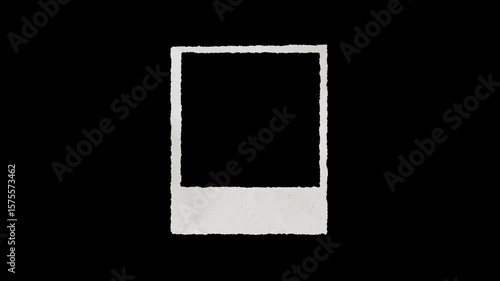 Retro aesthetic paper polaroid frame overlay popup with stop motion effect animation on transparent background
