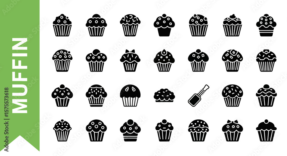 Fototapeta premium A collection of 25 Muffin -related editable Black Silhouette Icon