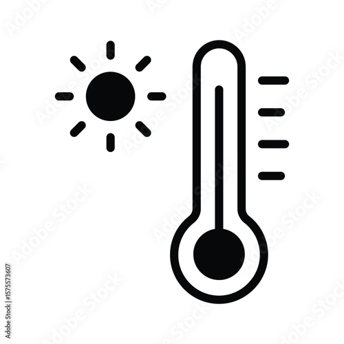 Thermometer with sun denoting hot temperature concept, glyph icon