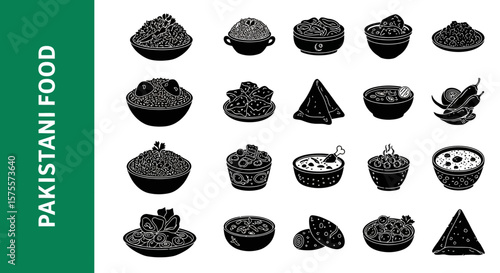 A collection of 25 Pakistani food-related editable Silhouette