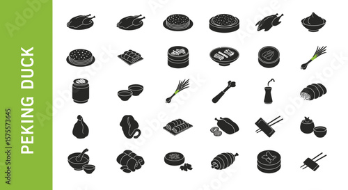 Peking Duck Silhouette Icon: Chinese Cuisine & Famous Dish Black Vector