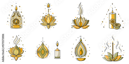 Aromatherapy candles icon set for relaxation blogs, spa websites, and wellness presentations