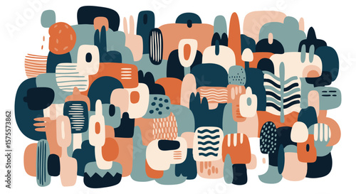 Cartoon vector illustration of a diverse group of people in different poses and outfits