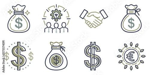 Money and finance icon set for banking blogs, investment websites, and business presentations
