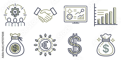 Investment icon set for finance blogs, business strategy websites, and economic presentations
