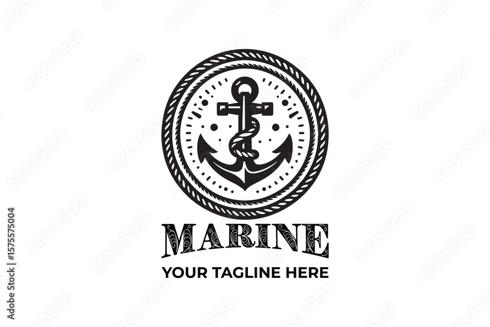 Obraz premium Retro Marine Anchor Monochrome Logo