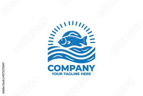 Marine Fish with wavy lines Symbol Logo