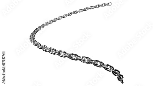 Silver chain link on transparent background shines creating a stylish and modern jewelry accessory element for various designs.