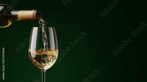 Banner of Pouring a Glass of White Wine A close-up shot of white wine being poured into a glass against a dark background.