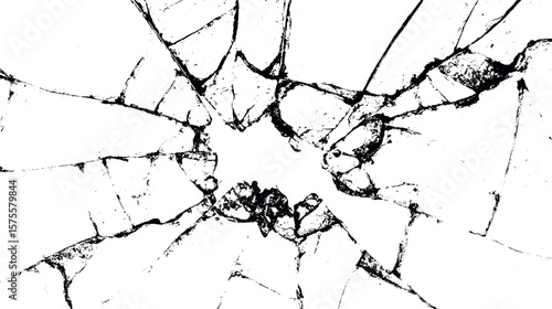 Broken glass with a cracked and shattered pattern. High-contrast abstract grunge texture, vector illustration.