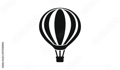 Striking black and white silhouette of a hot air balloon against a white background