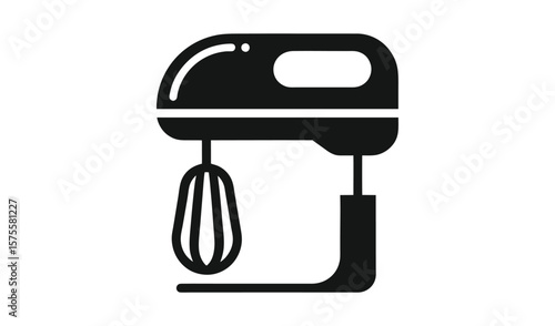 Simple black silhouette icon of a modern electric hand mixer on a white background
