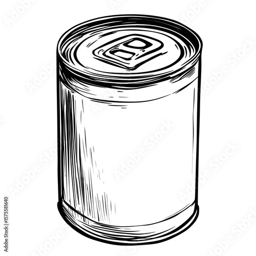 Illustration of tin can, vector icons in sketch food and drinks