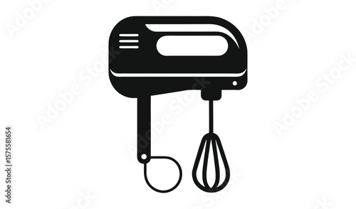 Simple black silhouette of a handheld electric mixer with whisk attachment