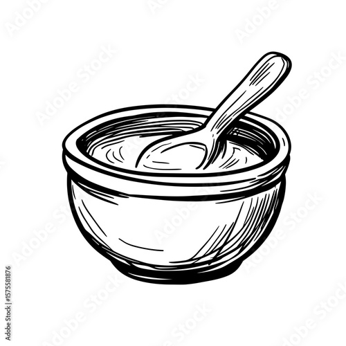 Baby food, vector icons in sketch food and drinks