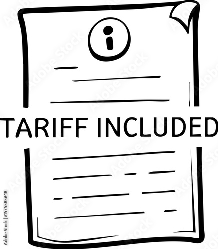 Tariff impact on busines icon shown on document with included fee notice and simple design