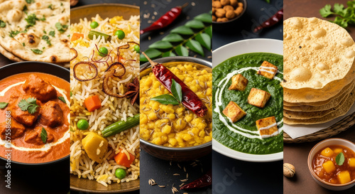A delicious collage of indian dishes with vibrant colors and spices