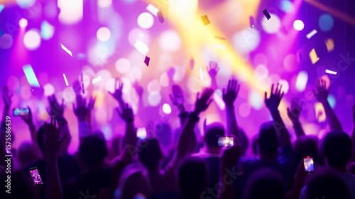 Wallpaper Mural Crowd at a concert, hands raised in excitement, colorful lights Torontodigital.ca