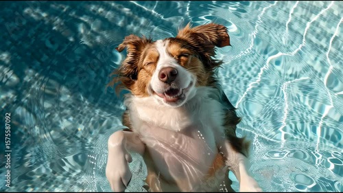 Happy Dog Floating Joyfully in a Pool on a Sunny Day

