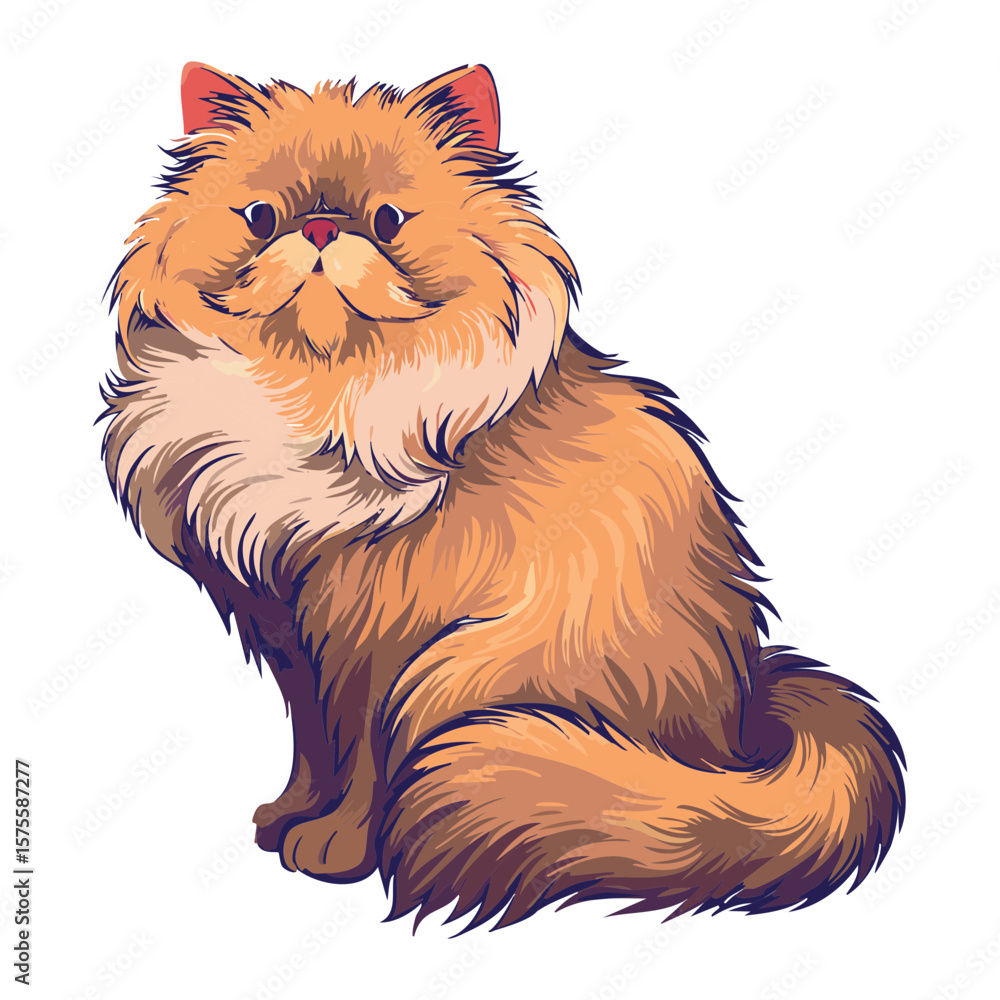 Obraz premium Long-haired Tabby Cat Sitting Profile View