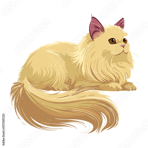 Cream Persian Cat Relaxing Lying Down