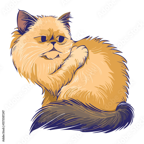 Light Brown Fluffy Cat Lying Down Illustration