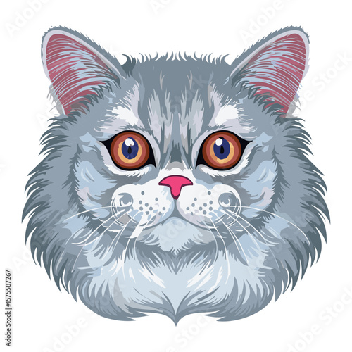 Silver Persian Cat Portrait with Orange Eyes
