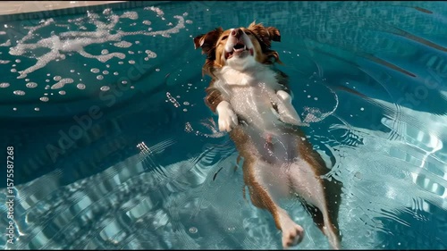 Happy Dog Floating Joyfully in a Pool on a Sunny Day

