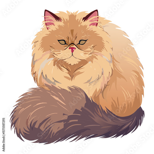 Full Frontal Fluffy Orange Persian Cat Illustration