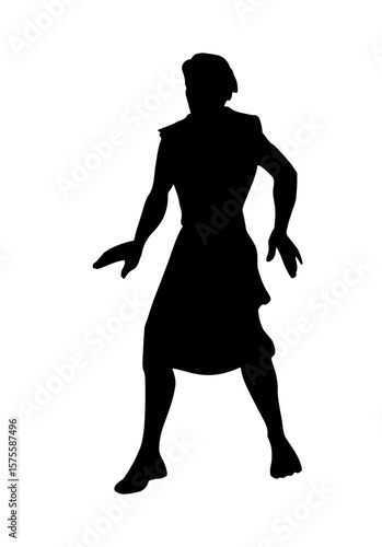Vector drawing. Fearfull man in ancient dress