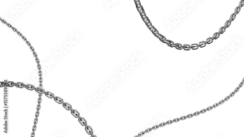Shiny silver metal chains against a dark backdrop create a modern, industrial design element showcasing strength and connectivity for various creative projects, transparent background
