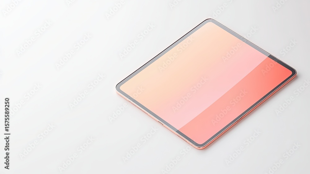 Peach-toned tablet computer on a white surface. Peach-toned tablet computer on a white surface.