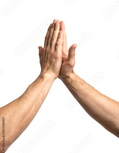 Close up of Someone is doing a high five, isolated on transparent background