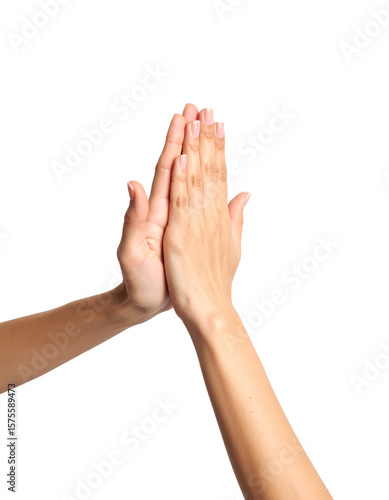 Close up of Someone is doing a high five, isolated on transparent background