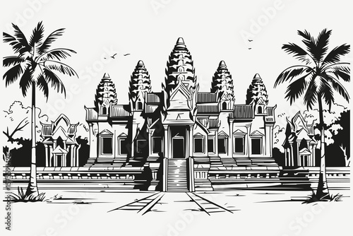 Ta Prohm Temple in Cambodia sketch illustration vector