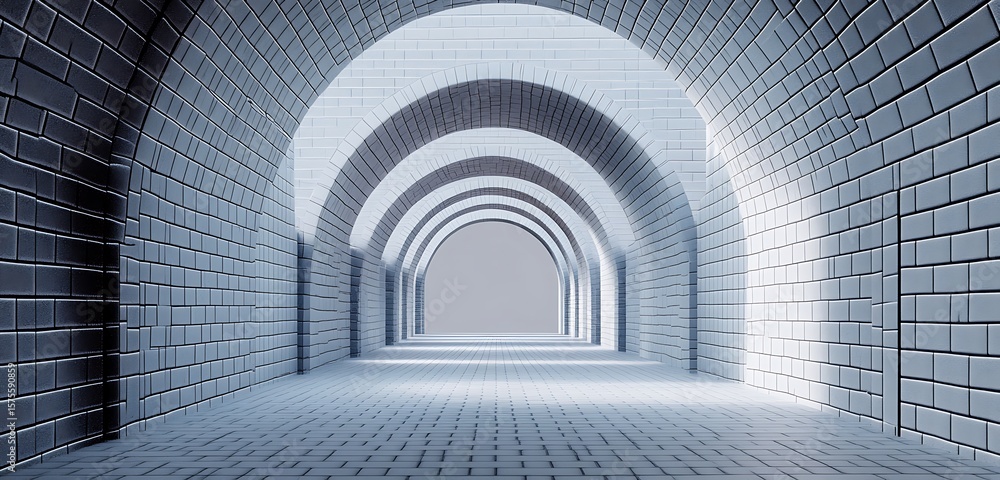 Obraz premium Mock of brick arch design merged with translucent smart grid in cool slate palette