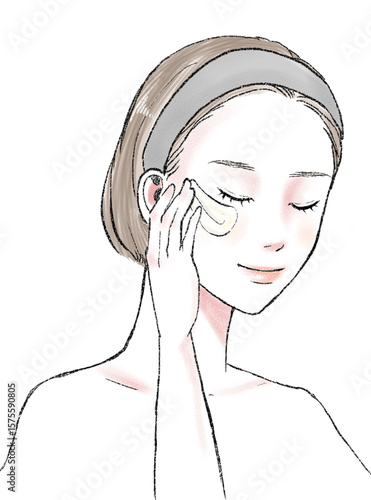 イラスト素材：女性・美容・クリームを塗る