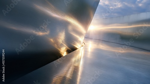 Abstract Sunset Reflection on Metallic Surface