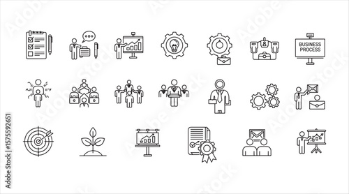 Vector icons representing personal organizers, scheduling, and event management in a minimalist linear style.