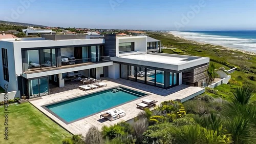 Modern beachfront house with swimming pool