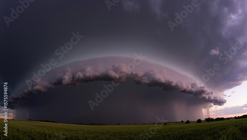 Epic Supercell Thunderstorm: Dramatic Sky, Rain, and Prairie Landscape - Ideal for weather, nature, and environmental design projects