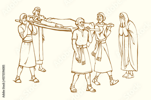 Vector drawing. Funeral of the man