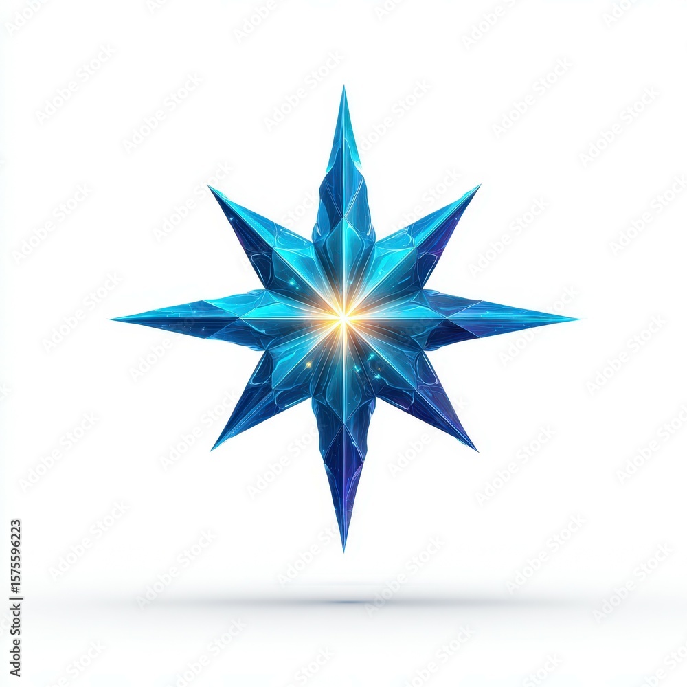 Bright blue eight-pointed star design with a radiant center showcasing a blend of geometric shapes and brilliant hues Bright blue eight-pointed star design with a radiant center showcasing a blend of geometric shapes and brilliant hues