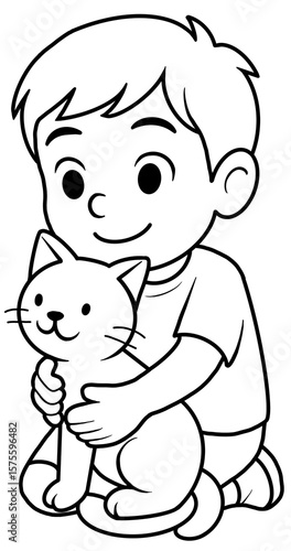 My Furry Friend Cute Boy and Cat