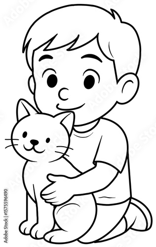 My Furry Friend Cute Boy and Cat